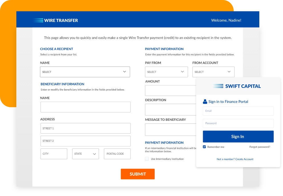 Finance form and a login portal