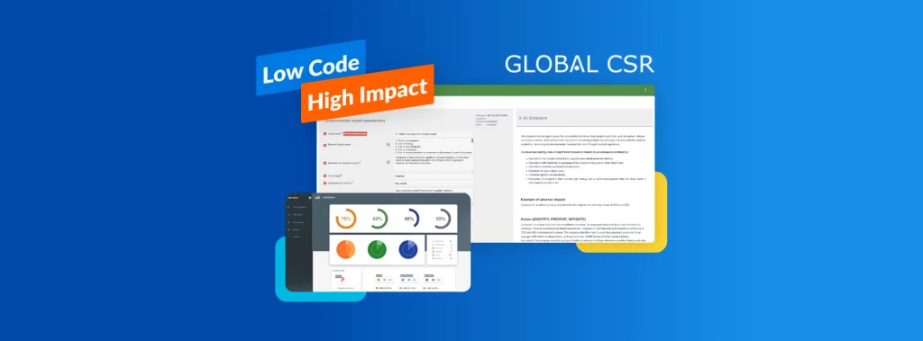 Composite banner image showing a screenshot of Global CSR's app