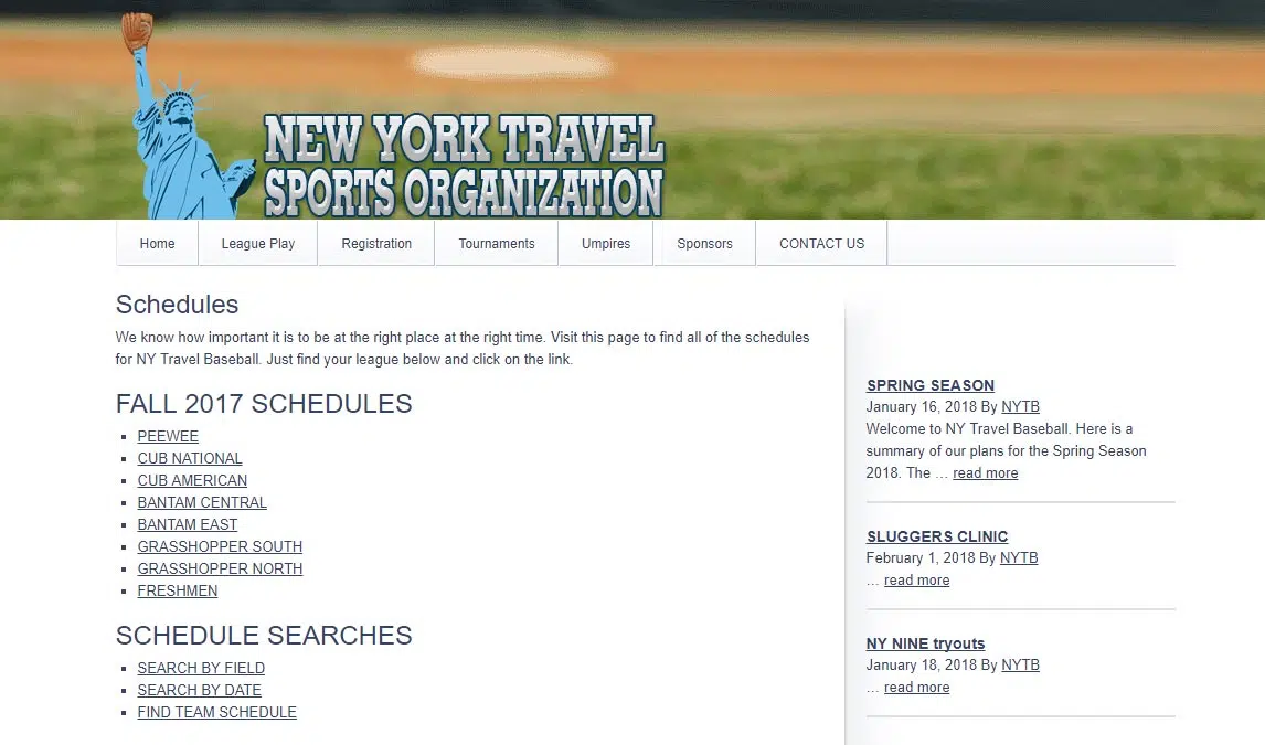 NY Travel Baseball Web Application