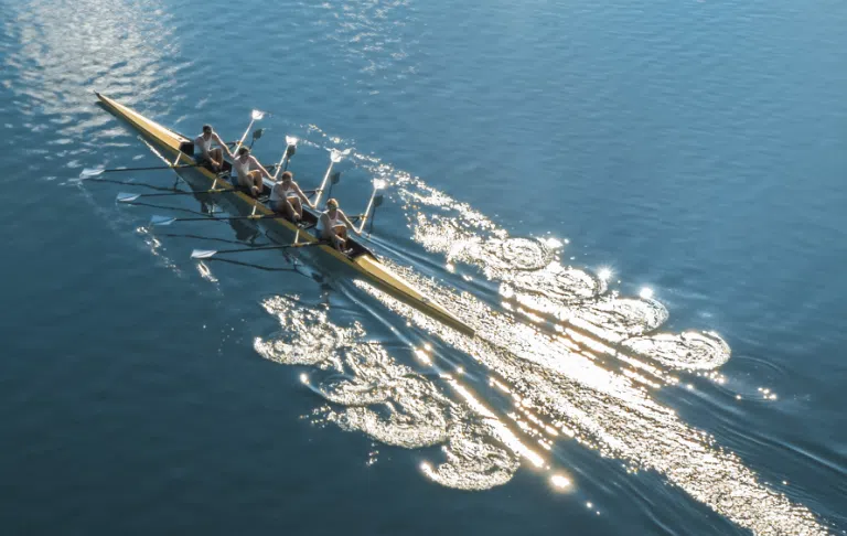Group of people kayaking on ocean